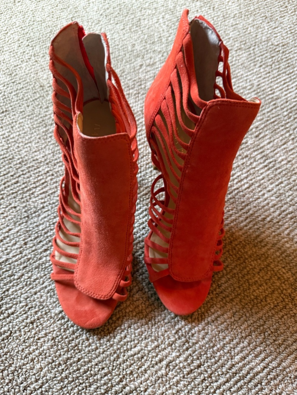 Ivanka Trump Coral-Orange Suede Strappy Open-Toe Booties